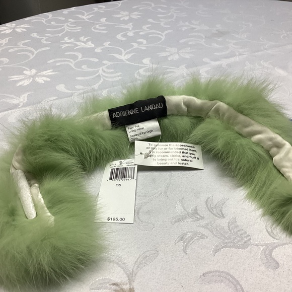 Adrienne Landau Fur Collar Wrap GREEN WITH RHINESTONES a WOW💚💚💚💚💚💚 - Picture 11 of 14